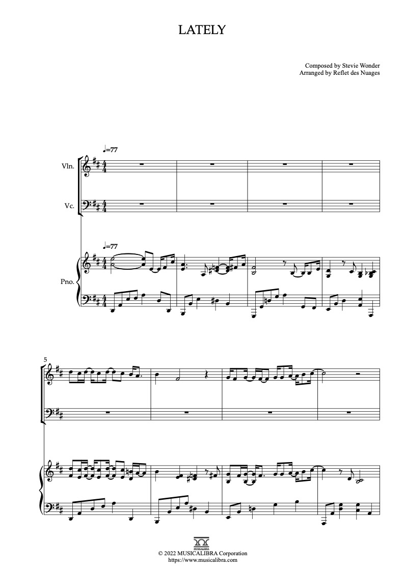 Lately 三重奏 乐谱 - 小提琴, 大提琴, 钢琴