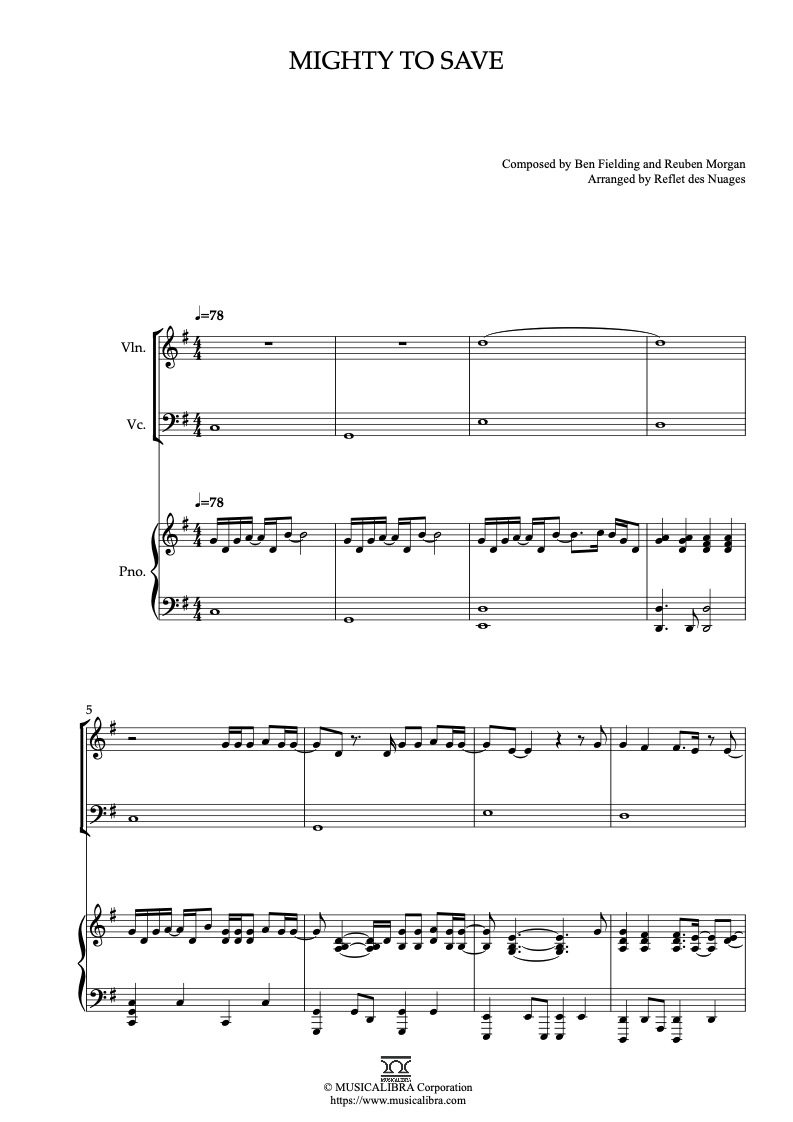 Mighty to Save 編曲楽譜 - ヴァイオリン、チェロ、ピアノトリオ