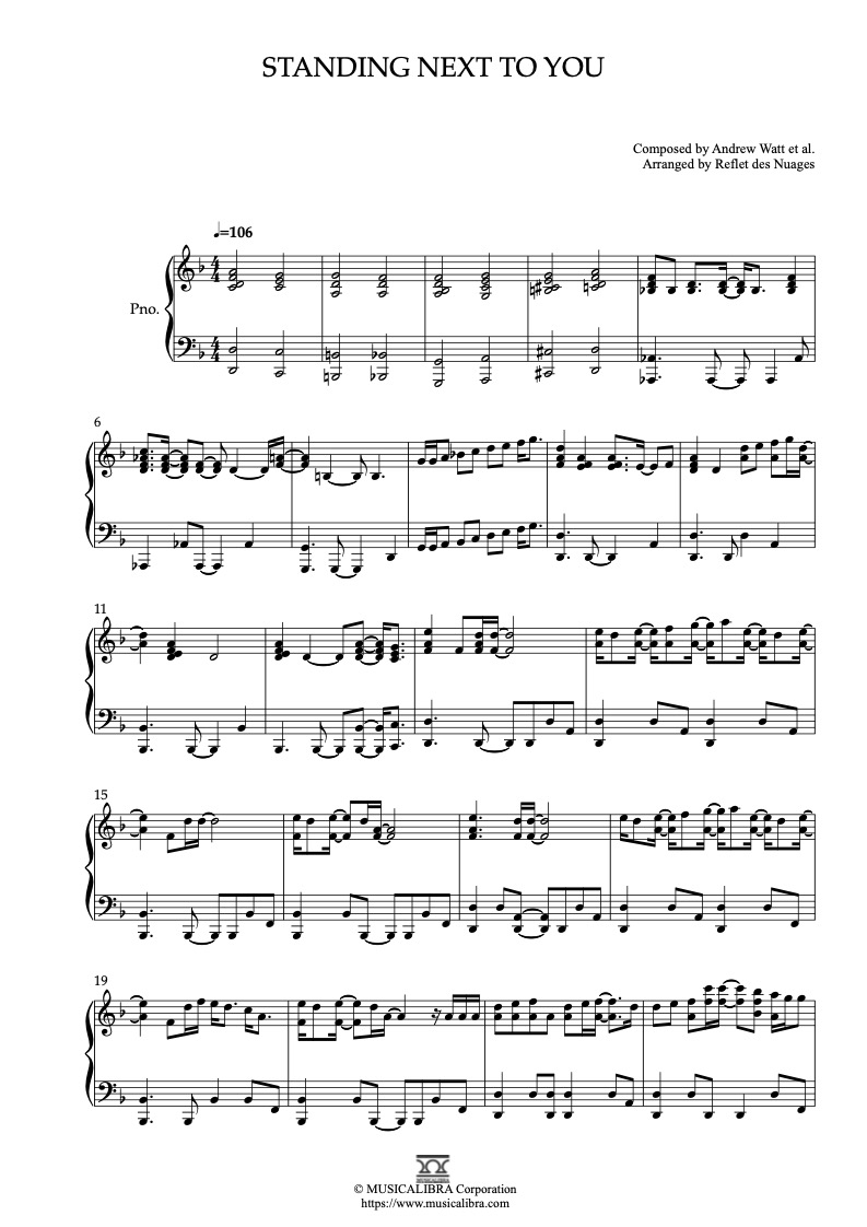 Partitura de Jung Kook Standing Next to You arreglada para piano solo