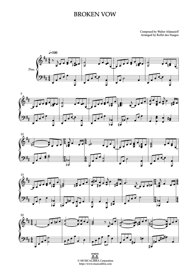 Sheet music of Lara Fabian Broken Vow arranged for piano solo preview page 1