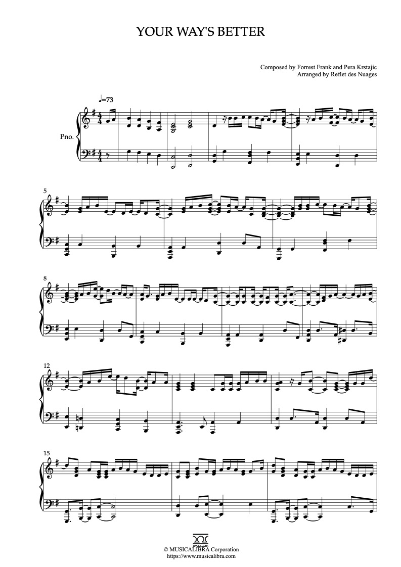 Partitura de YOUR WAY'S BETTER arreglada para piano solo