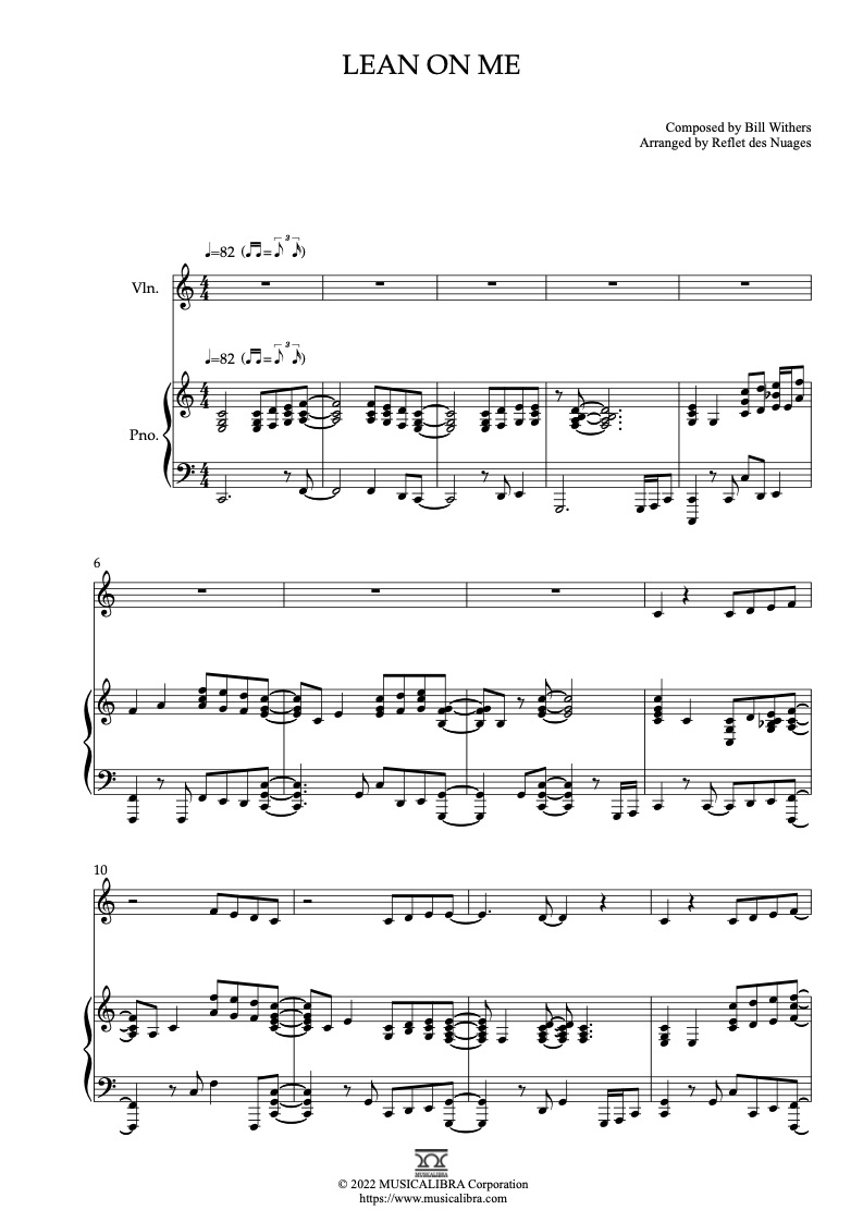 Lean on Me 編曲楽譜 - ヴァイオリン、ピアノデュエット