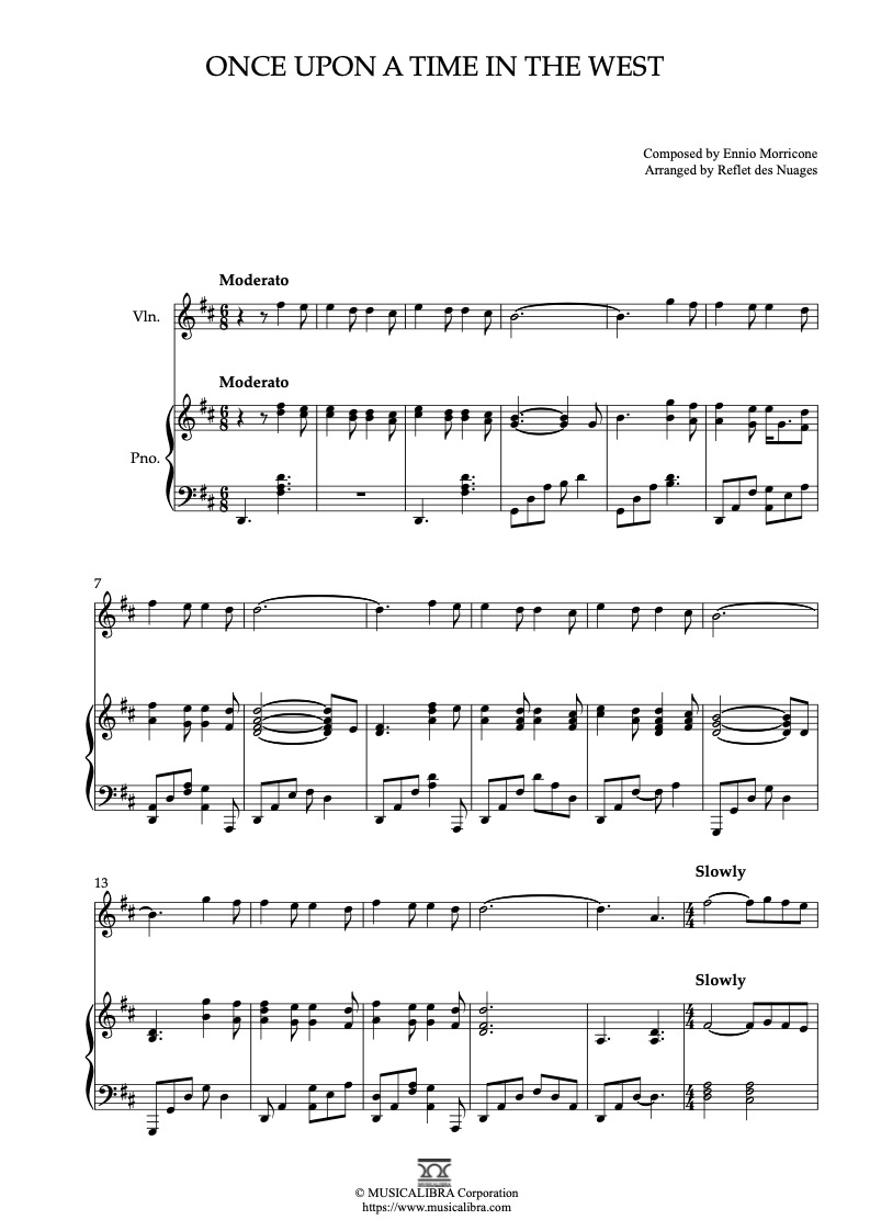 Partitura de Once Upon a Time in the West arreglada para dueto de violín y piano