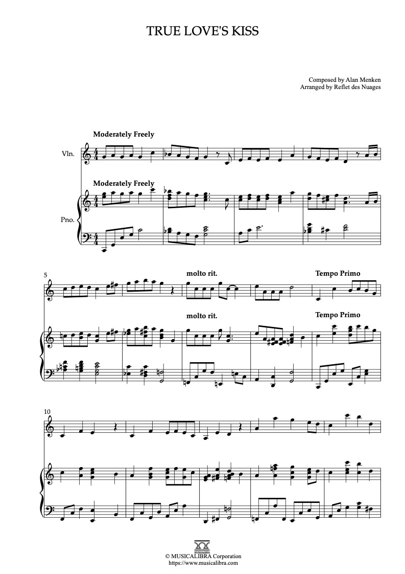 Partitura de Enchanted True Love's Kiss arreglada para dueto de violín y piano