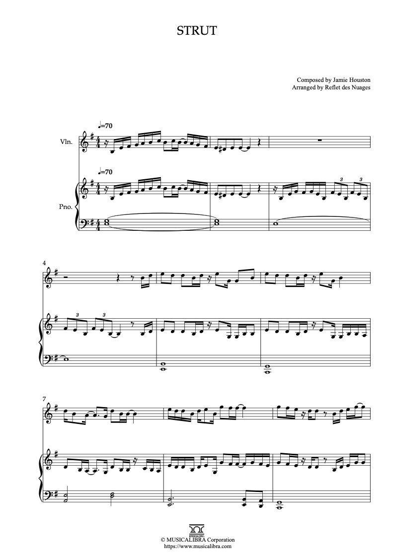 Sheet music of The Cheetah Girls Strut arranged for violin and piano duet chamber ensemble preview page 1