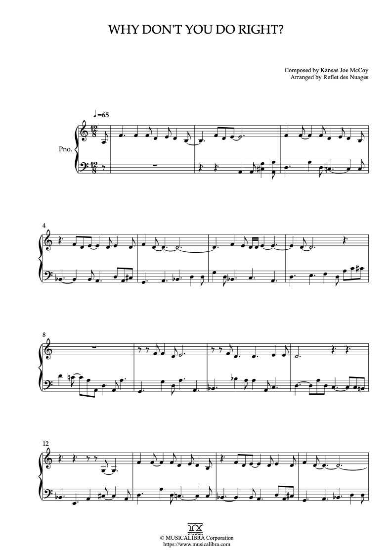Sheet music of Who Framed Roger Rabbit Why Don't You Do Right? arranged for piano solo preview page 1