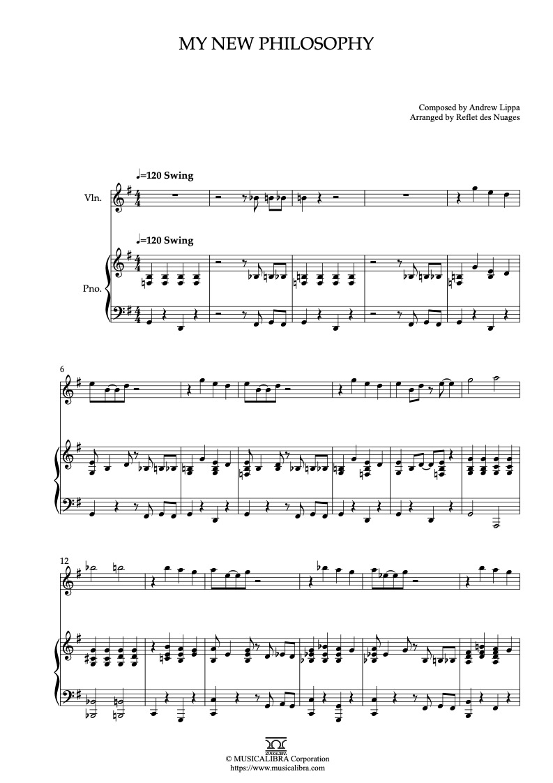 You're a Good Man, Charlie Brown My New Philosophy 編曲楽譜 - ヴァイオリン、ピアノデュエット