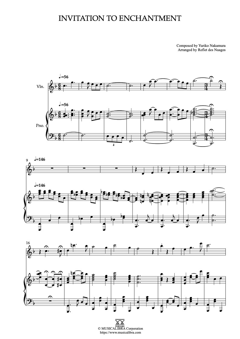 Partitura de Invitation to Enchantment arreglada para dueto de violín y piano