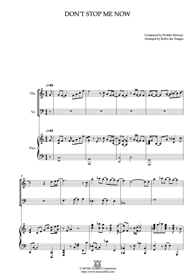 퀸 Don't Stop Me Now 바이올린 첼로 피아노 트리오 실내악 앙상블 편곡 악보
