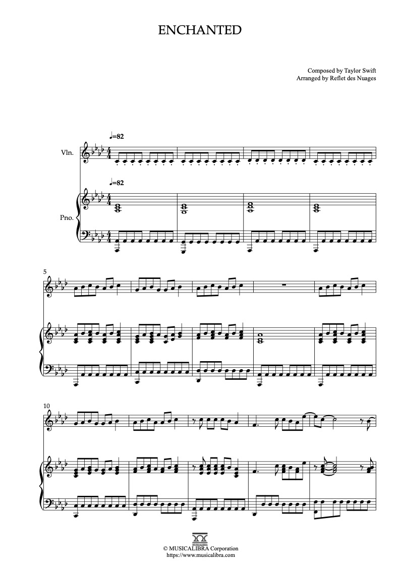 Partitura de Taylor Swift Enchanted arreglada para dueto de violín y piano