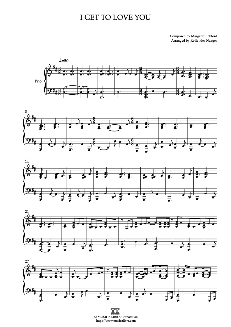 Partitura de Ruelle I Get to Love You arreglada para piano solo