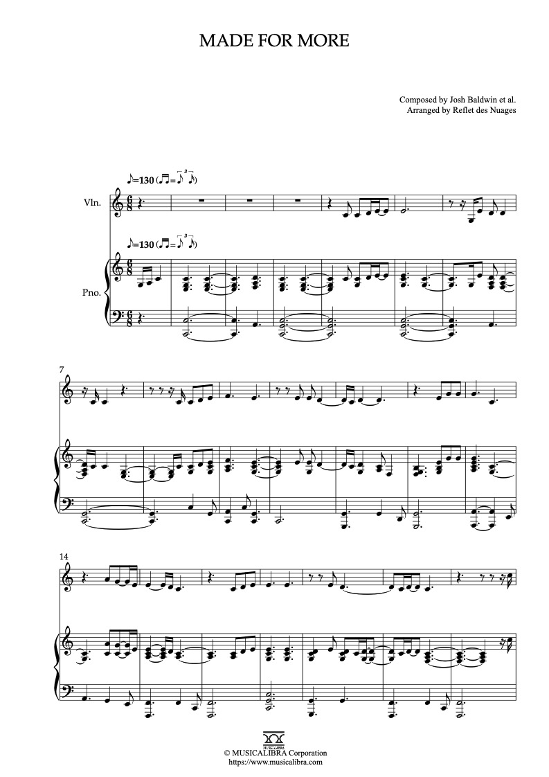 조쉬 볼드윈 Made for More 바이올린 피아노 듀엣 실내악 앙상블 편곡 악보