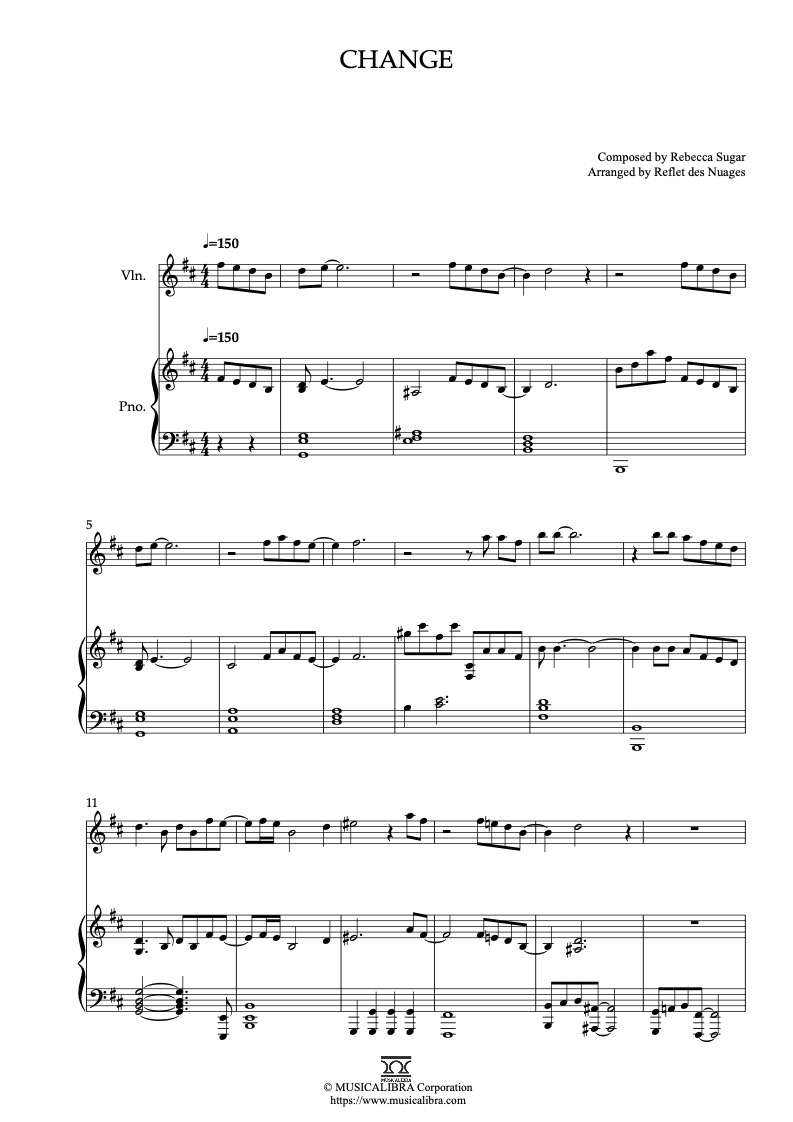 Partitura de Steven Universe Change arreglada para dueto de violín y piano
