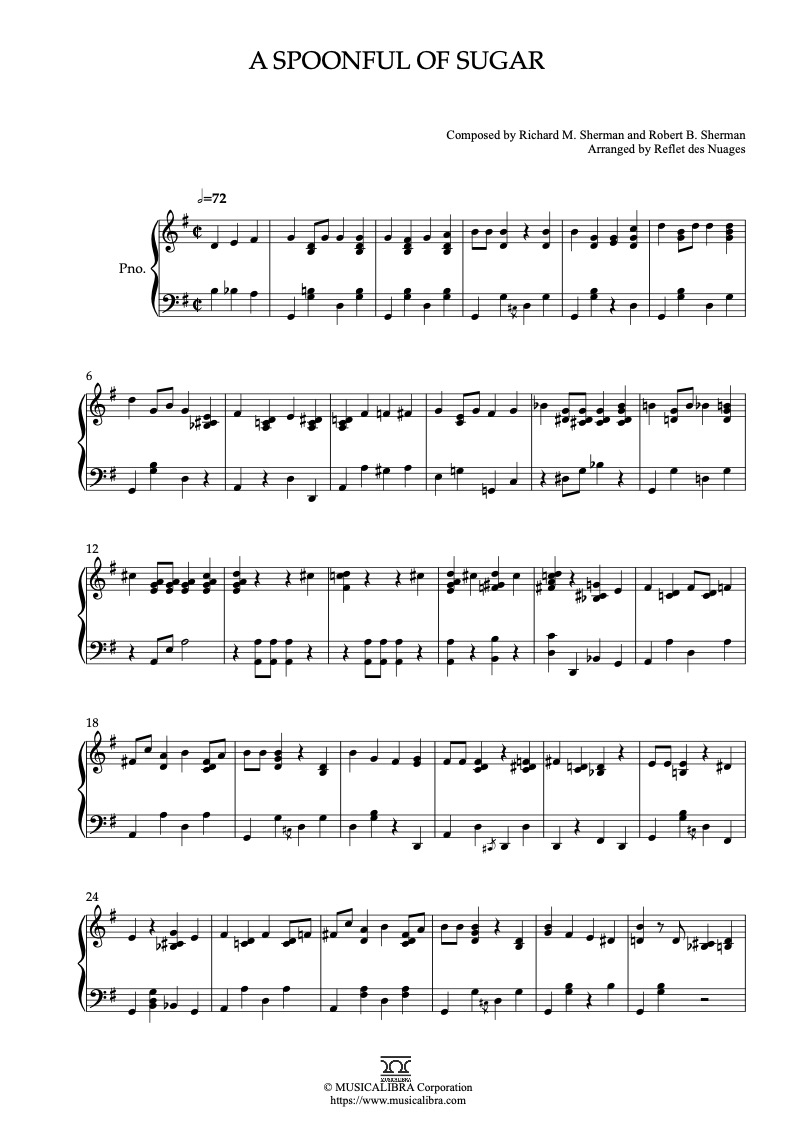 Mary Poppins A Spoonful of Sugar 钢琴 独奏 乐谱
