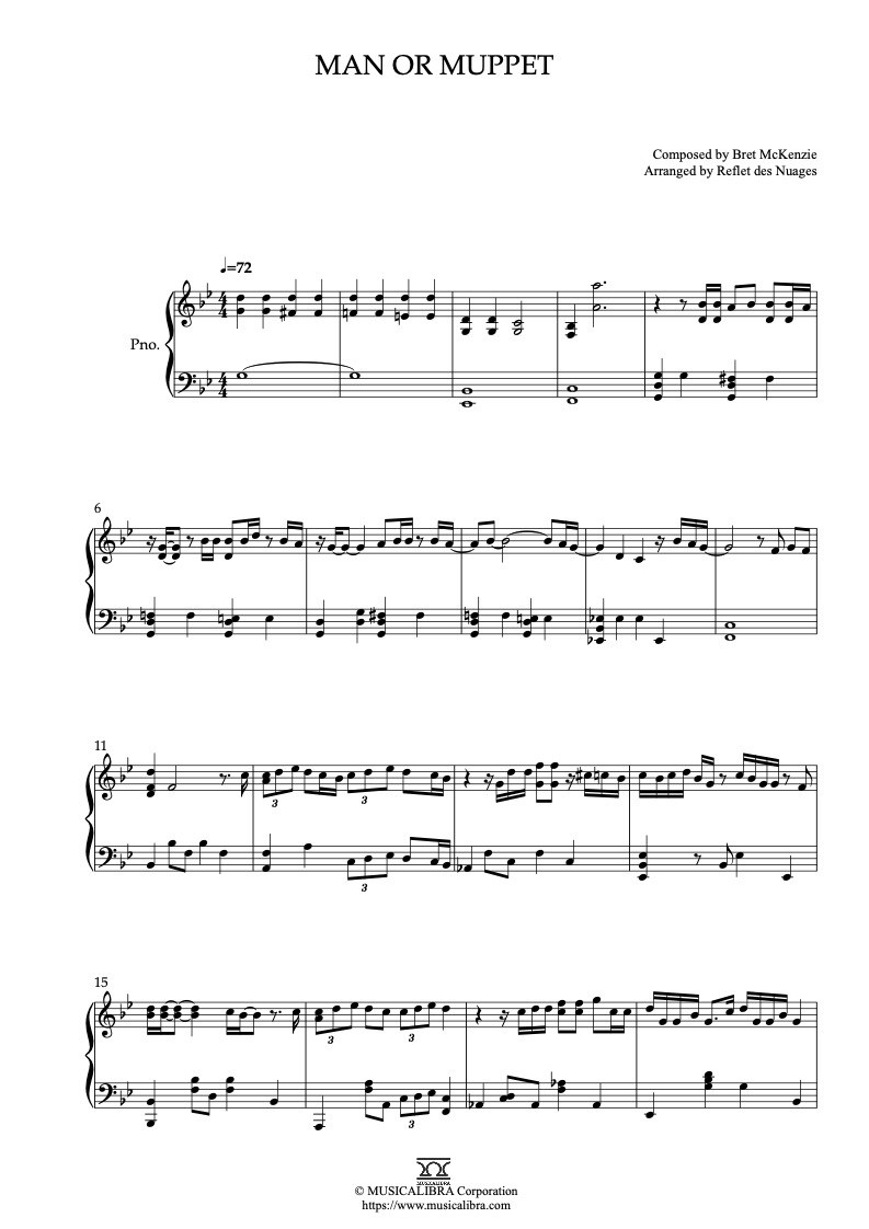 Sheet music of The Muppets Man or Muppet arranged for piano solo preview page 1