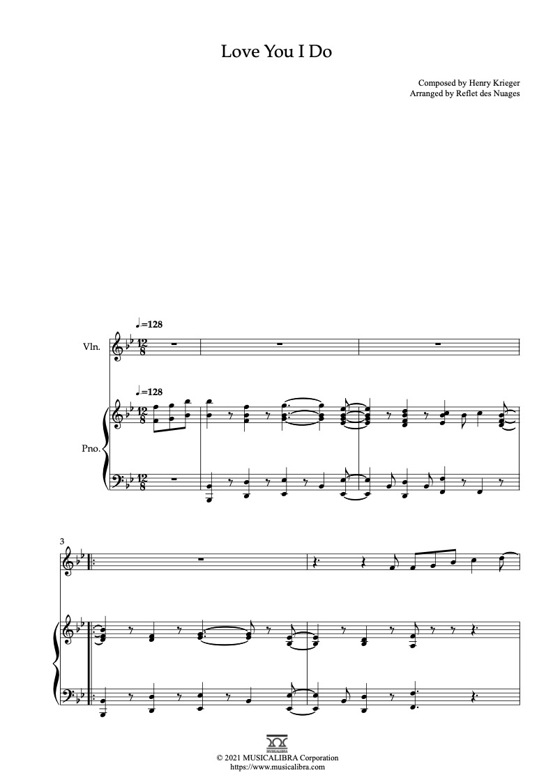 Partitura de Love You I Do arreglada para dueto de violín y piano