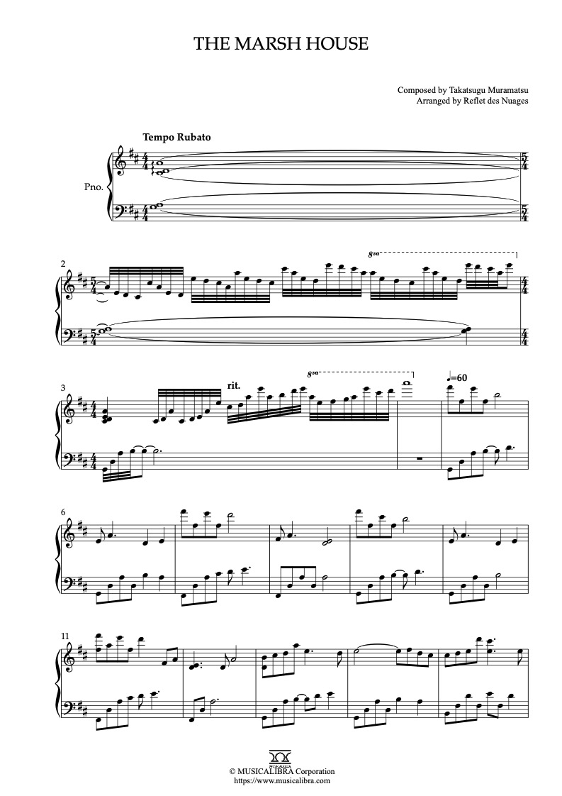 Partitura de When Marnie Was There The Marsh House arreglada para piano solo
