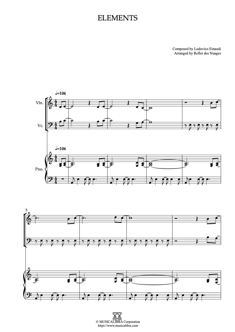 Ludovico Einaudi Elements 三重奏 乐谱 - 小提琴, 大提琴, 钢琴