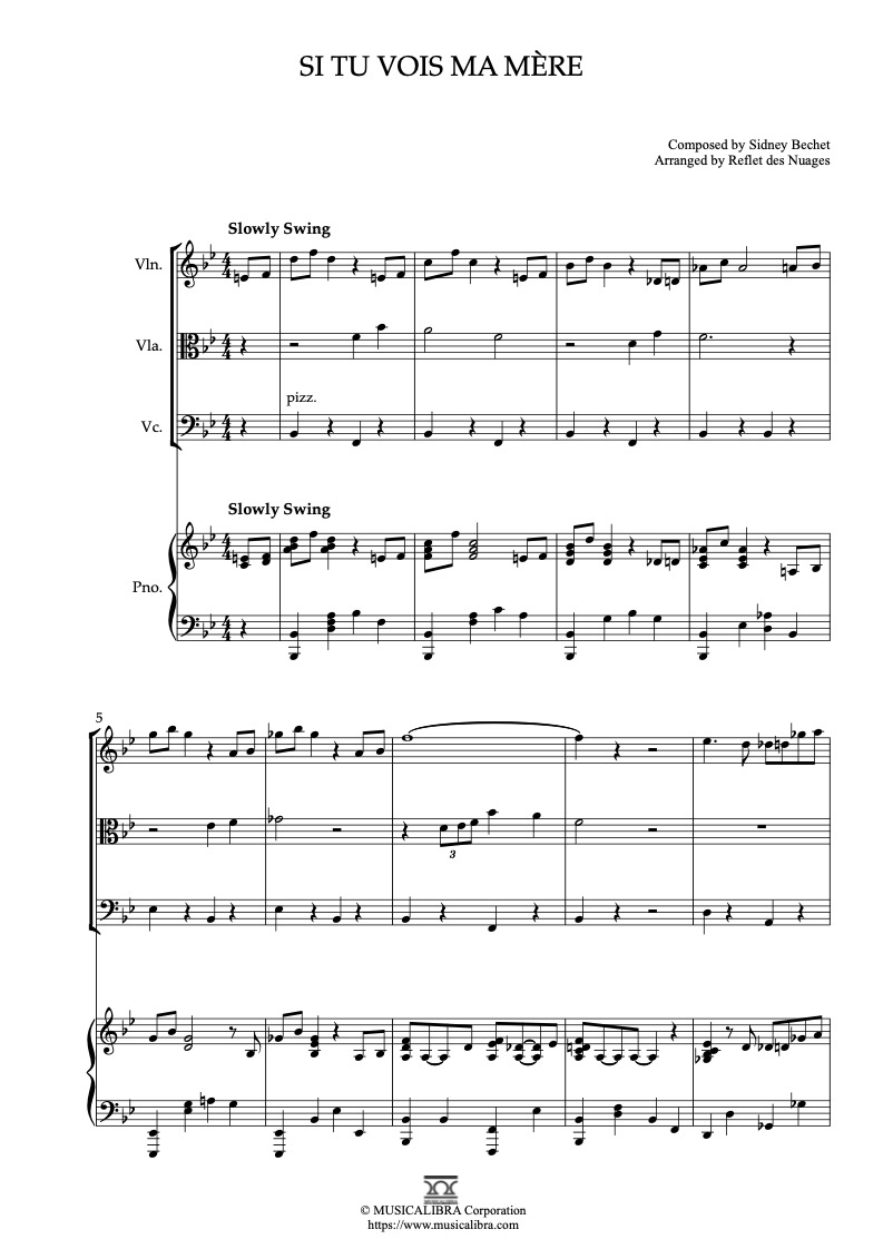 [QUARTET SHEET MUSIC] Si tu vois ma mère - Violin, Viola, Cello and ...