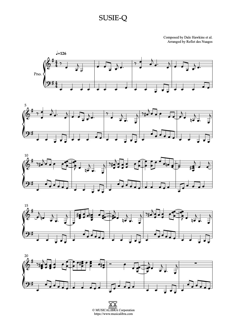 Partitura de Creedence Clearwater Revival Susie-Q arreglada para piano solo