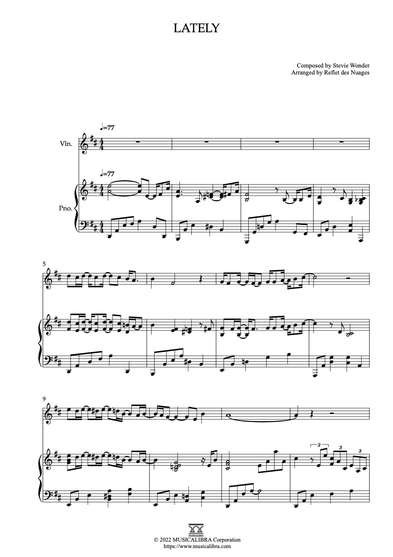 Lately 二重奏 乐谱 - 小提琴, 钢琴