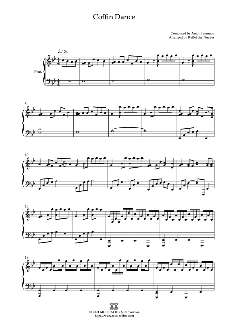 PIANO SOLO 楽譜] Coffin Dance ピアノ 編曲 楽譜 : MUSICALIBRA JAPAN