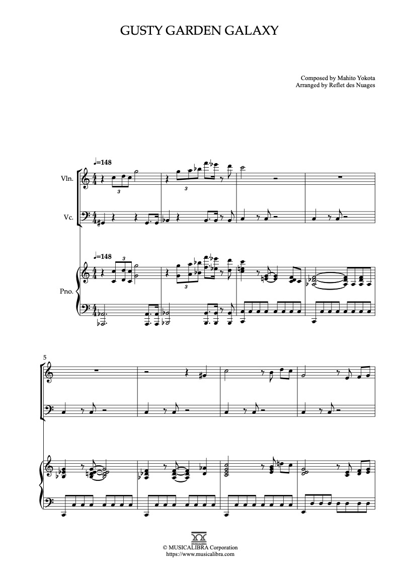 Super Mario Galaxy Theme Gusty Garden Galaxy 三重奏 乐谱 - 小提琴, 大提琴, 钢琴