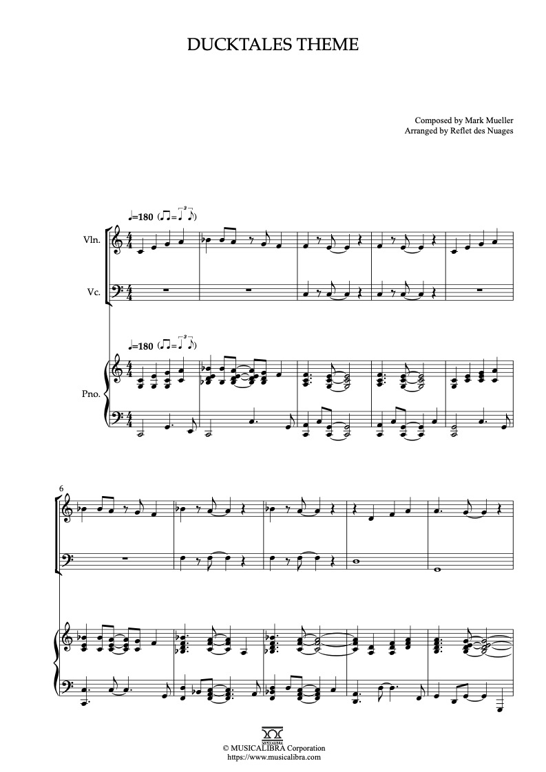 DuckTales Theme 三重奏 乐谱 - 小提琴, 大提琴, 钢琴
