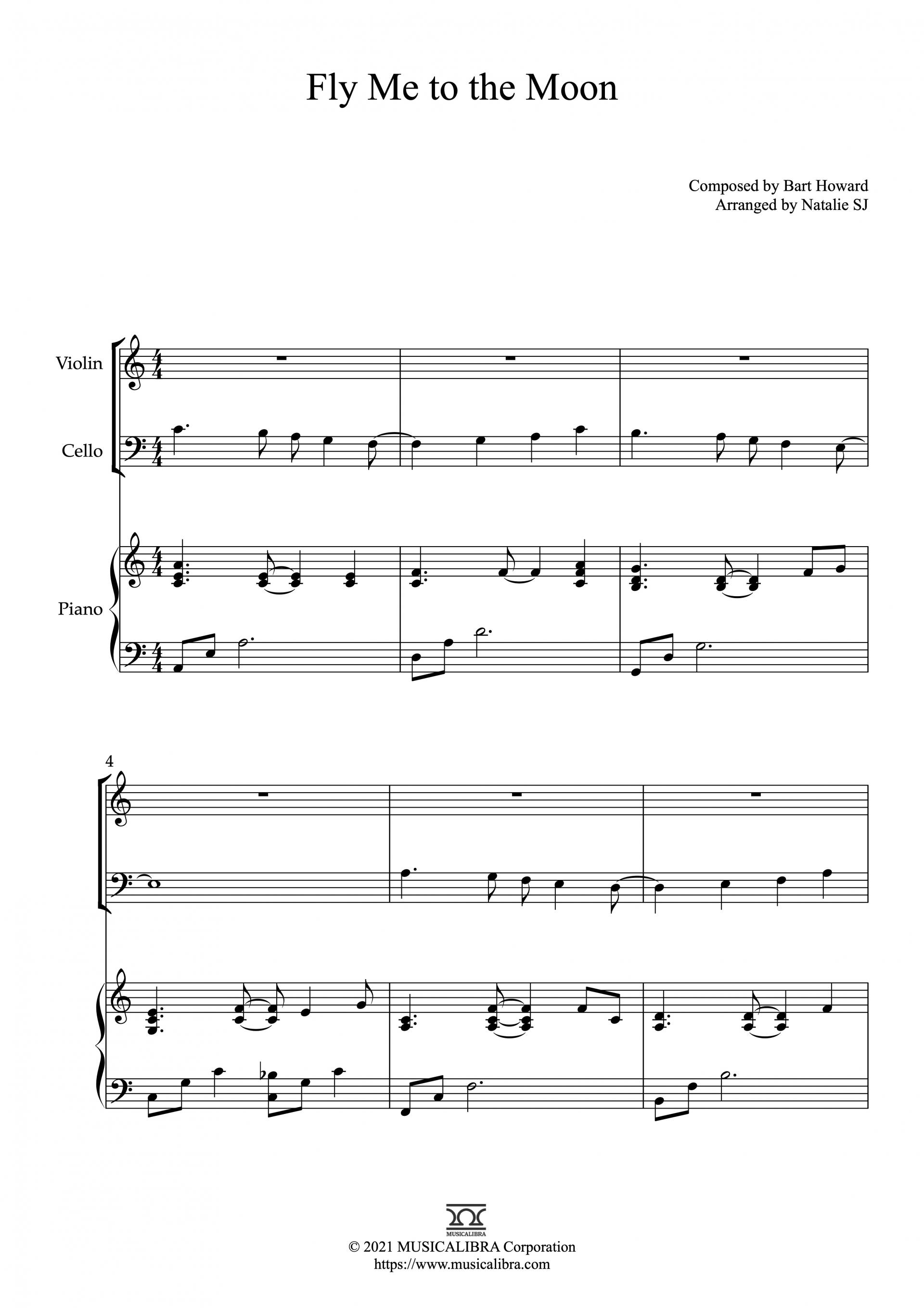 Fly Me to the Moon 編曲 無料 楽譜 - ヴァイオリン、チェロ、ピアノトリオ
