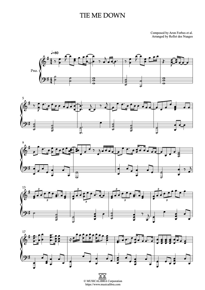 PARTITURA PARA PIANO SOLO] Tie Me Down : Musicalibra Spain