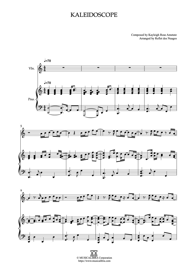Sheet music of Kaleidoscope arranged for violin and piano duet preview page 1
