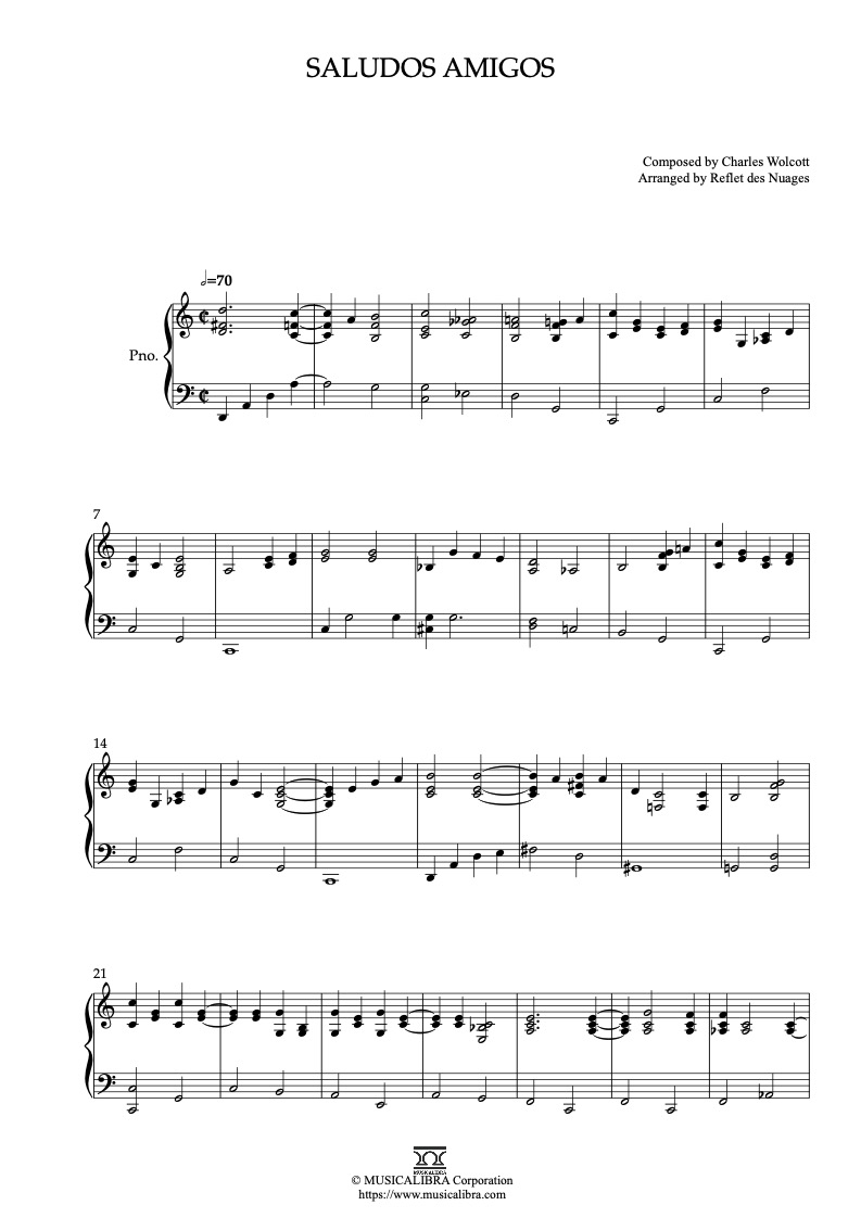 Partitura de Saludos Amigos arreglada para piano solo