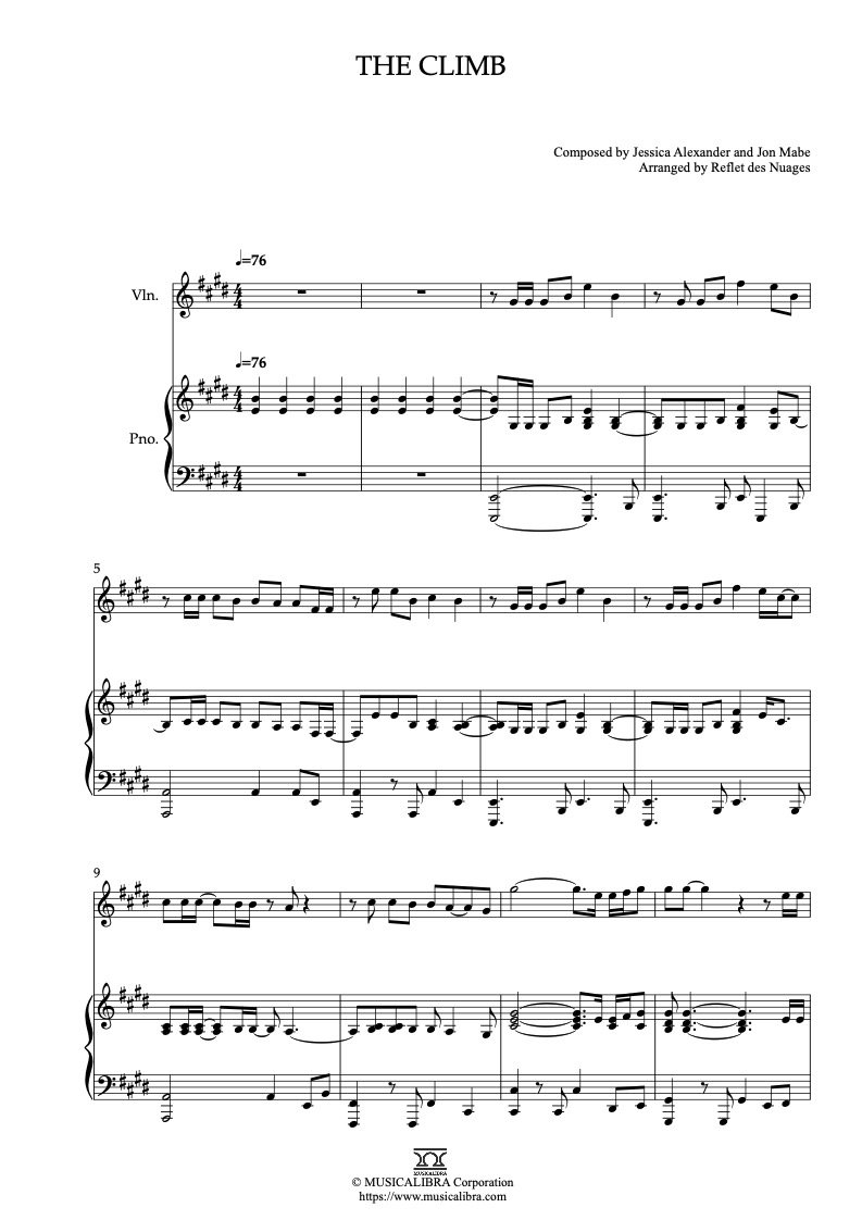 Miley Cyrus The Climb 二重奏 乐谱 - 小提琴, 钢琴