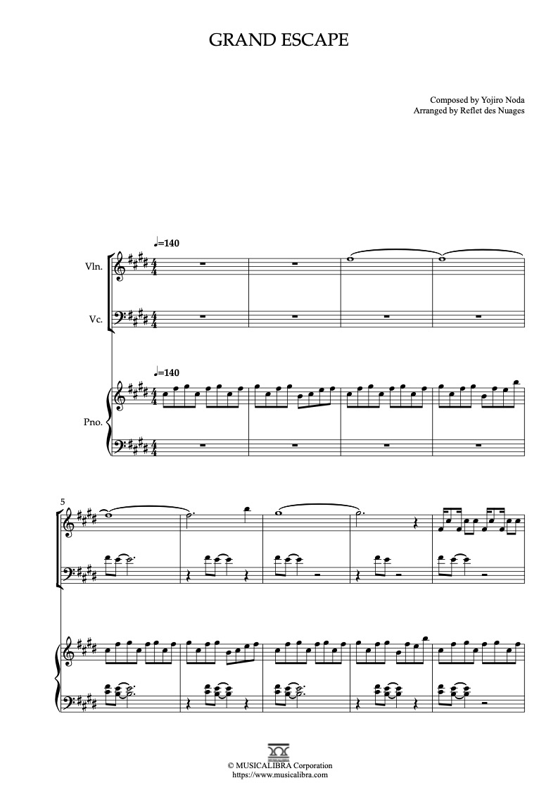 A Weathering With You Grand Escape 三重奏 乐谱 - 小提琴, 大提琴, 钢琴