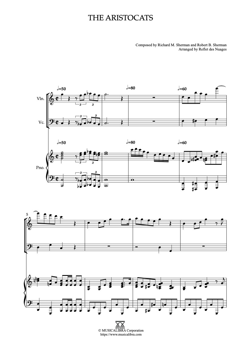 The Aristocats 編曲楽譜 - ヴァイオリン、チェロ、ピアノトリオ