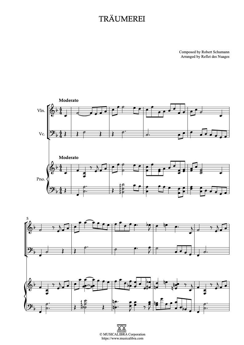 Schumann: Kinderszenen Op.15, VII. Träumerei 바이올린, 첼로, 피아노 트리오 실내악 앙상블 편곡 악보