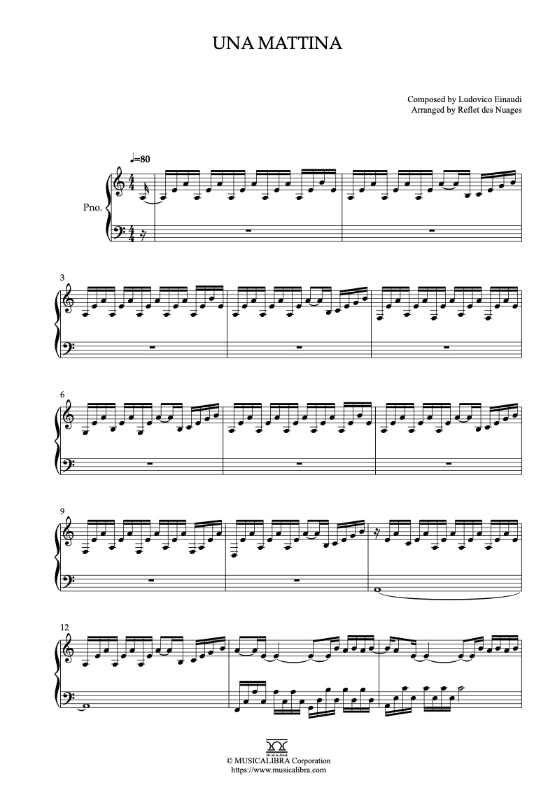 Ludovico Einaudi Una Mattina 피아노 솔로 편곡 악보