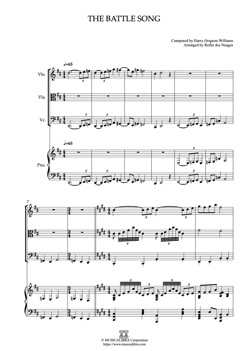 The Chronicles of Narnia Themes The Battle Song 四重奏 乐谱 - 小提琴, 中提琴, 大提琴, 钢琴