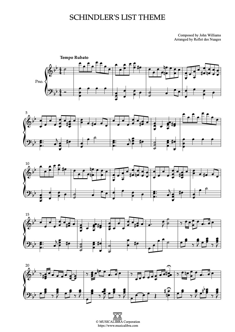Theme From Schindler's List 钢琴 独奏 乐谱