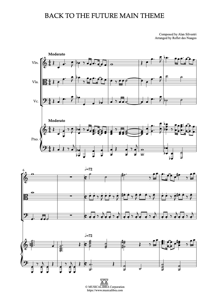 Partitura de Back to the Future Main Theme arreglada para cuarteto de violín, viola, violonchelo y piano