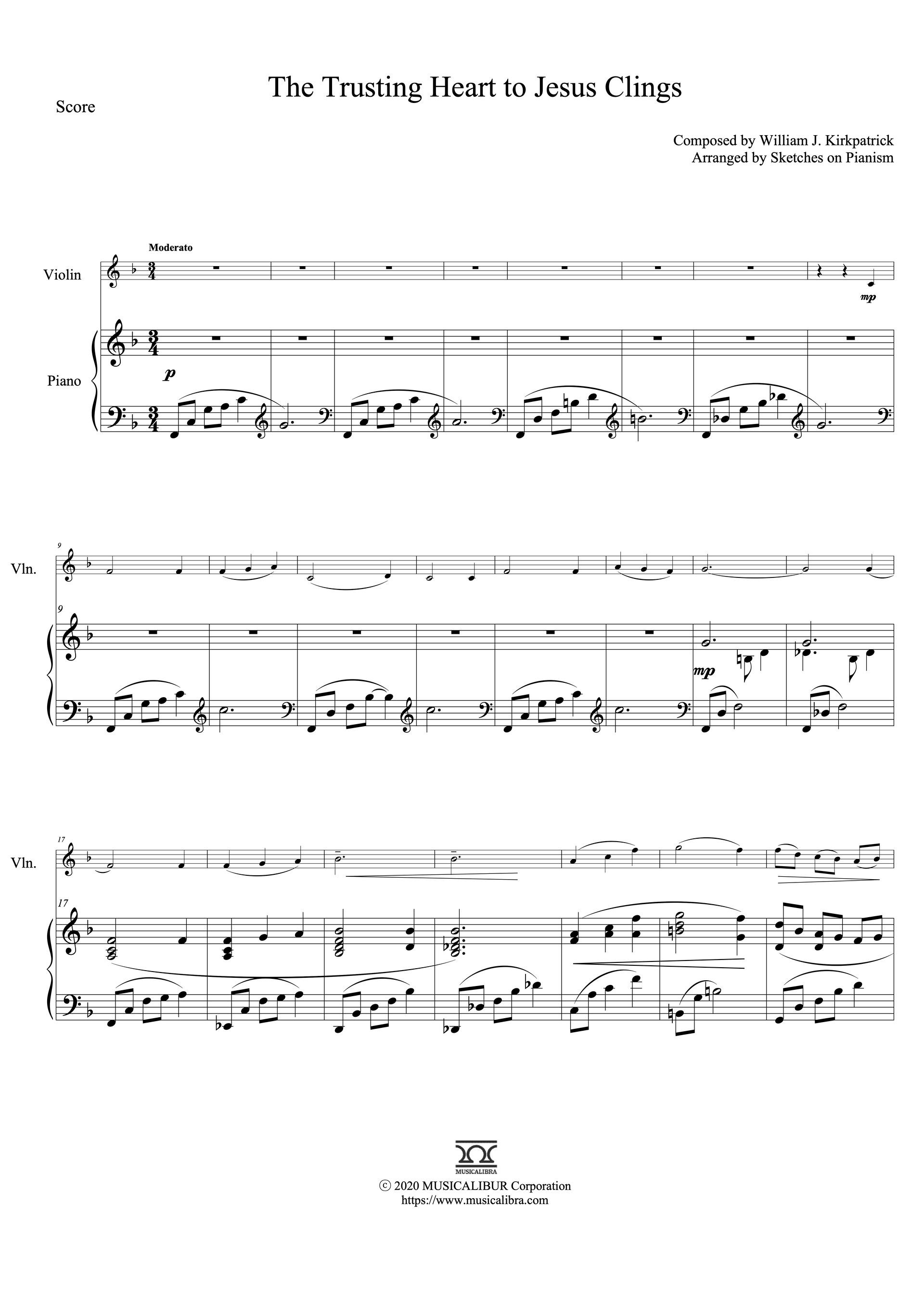 The Trusting Heart to Jesus Clings 二重奏 樂譜 - 小提琴, 鋼琴