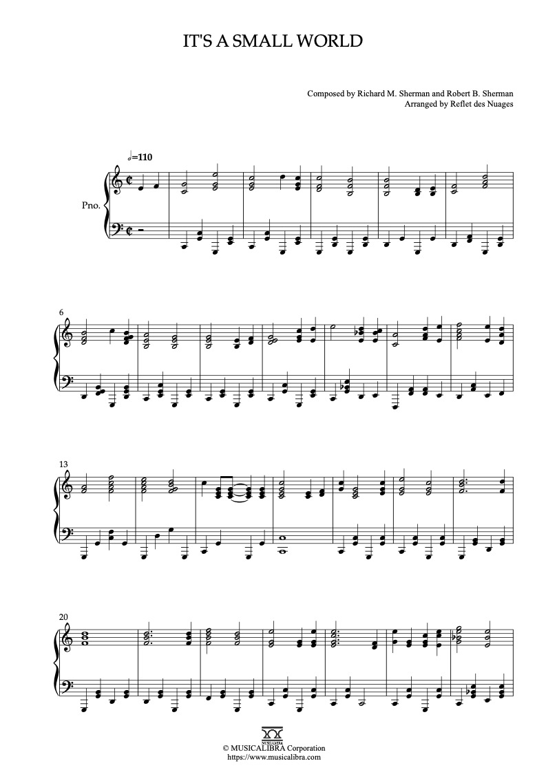Partitura de It's a Small World arreglada para piano solo