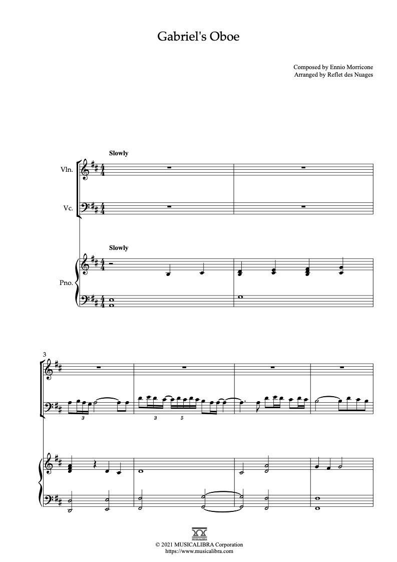 Gabriel's Oboe 三重奏 樂譜 - 小提琴, 大提琴, 鋼琴
