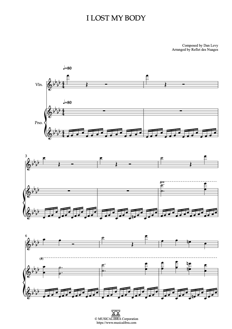 Vince Guaraldi I Lost My Body 編曲楽譜 - ヴァイオリン、ピアノデュエット