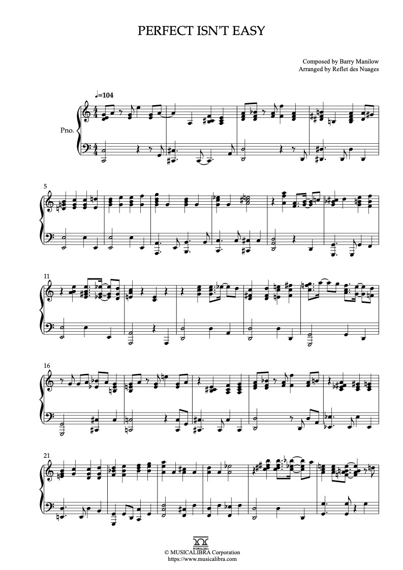 Oliver & Company Perfect Isn't Easy 钢琴 独奏 乐谱