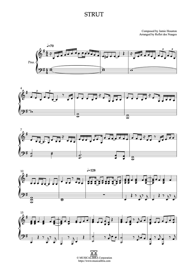 Sheet music of The Cheetah Girls Strut arranged for piano solo preview page 1