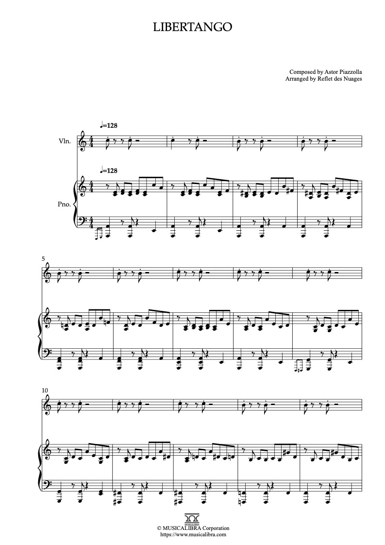 Piazzolla Libertango 二重奏 乐谱 - 小提琴, 钢琴
