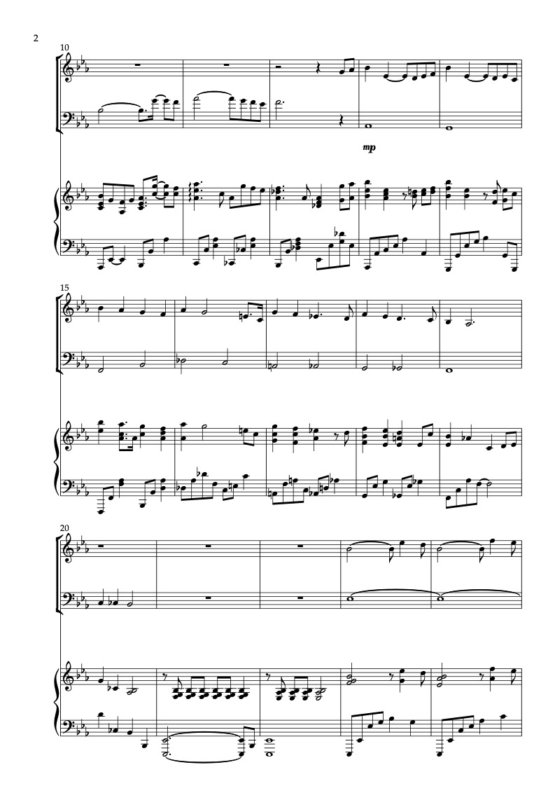 Sheet music of Love Affair arranged for violin, cello and piano trio chamber ensemble preview page 2