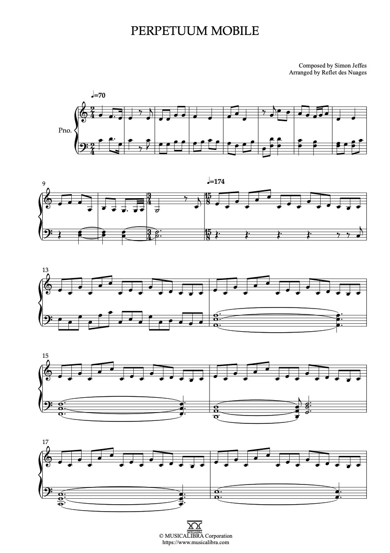 Partitura de Mary & Max Perpetuum Mobile arreglada para piano solo