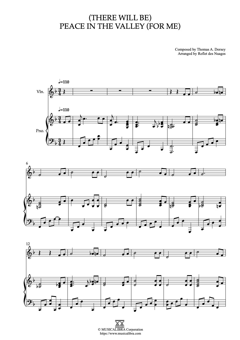 Elvis Presley Peace in the Valley 二重奏 乐谱 - 小提琴, 钢琴